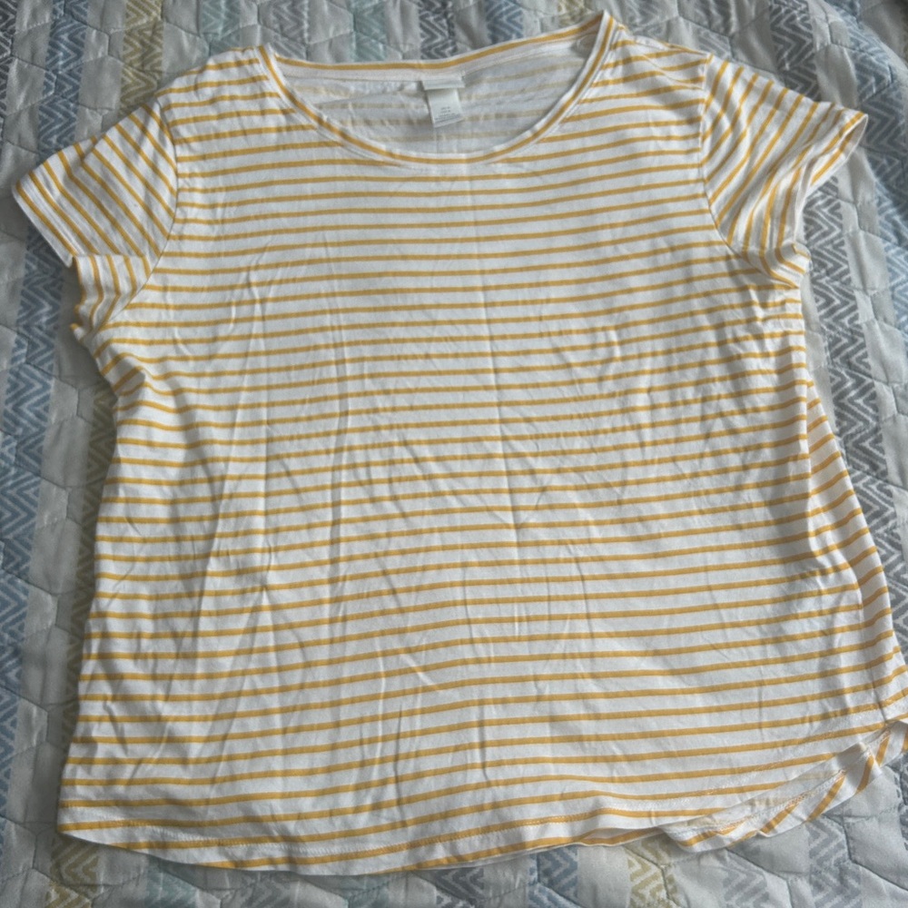 Women’s H&M tee shirt striped yelllow white medium